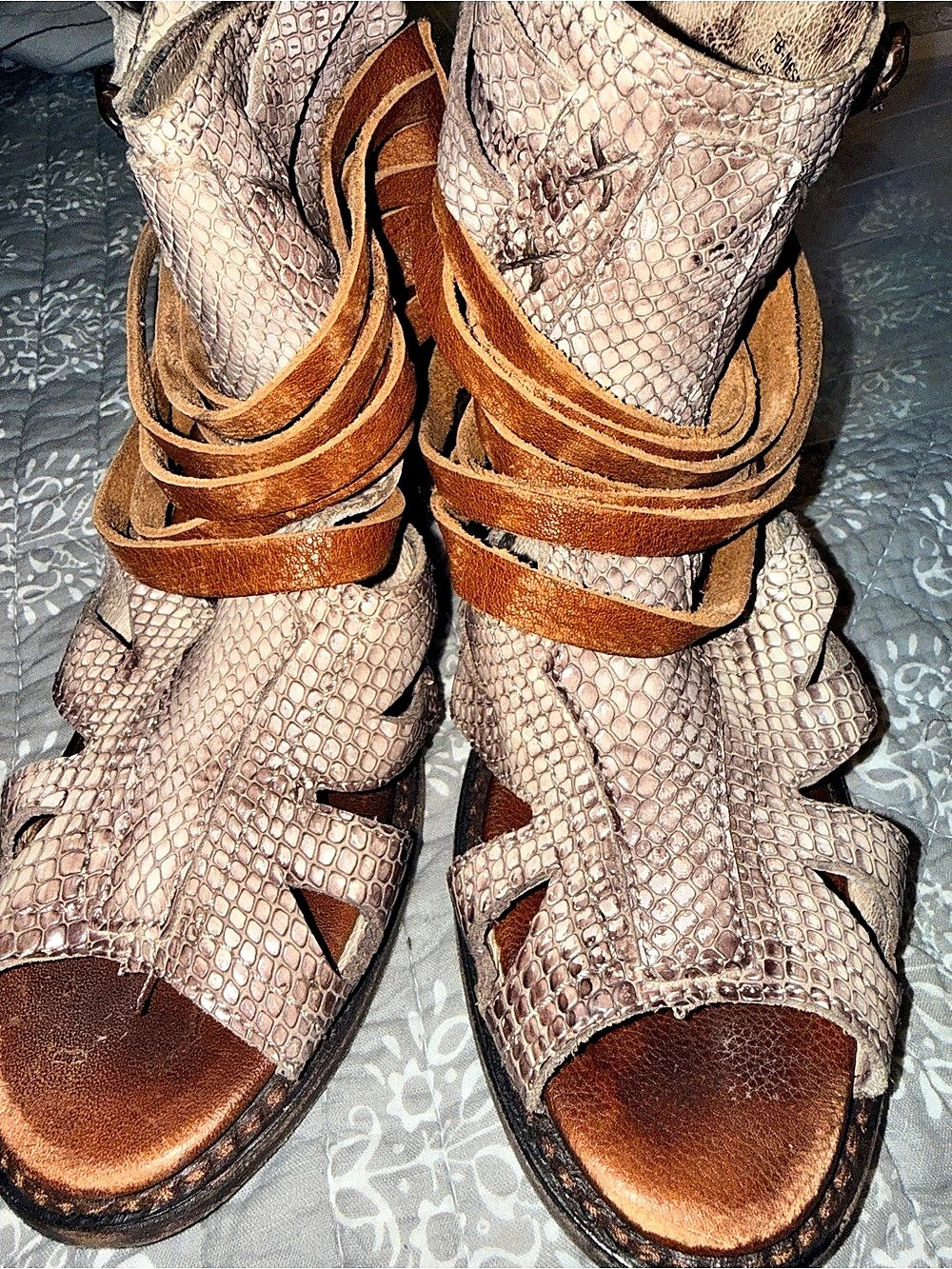 Free People Nolita Ankle Boot Brown & Pink Snake Print